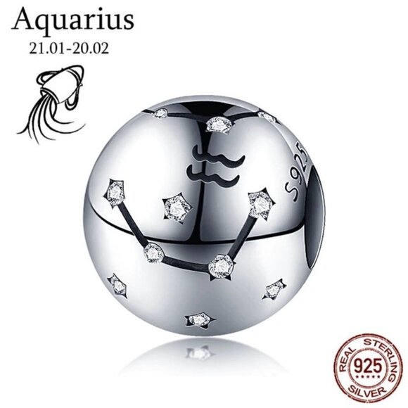 Sterling Silver Aquarius Zodiac Charm - Picture 1 of 4